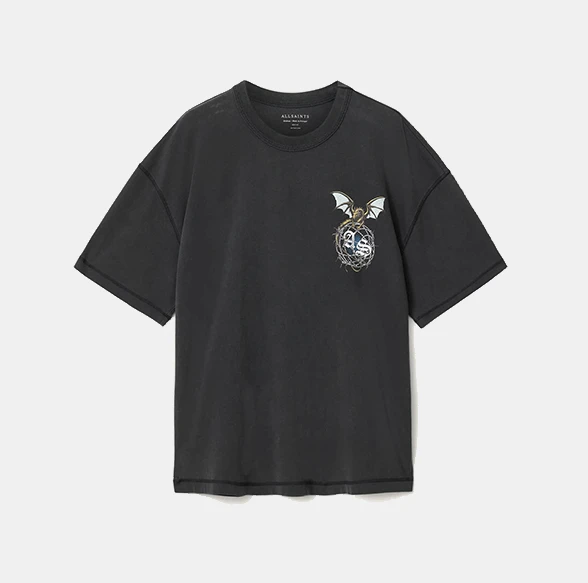 AllSaints Wyvern Short Sleeve Graphic T-Shirt Washed Black
