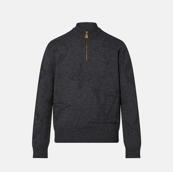 Louis Vuitton Monogram Jacquard Wool Half Zip Pullover Grey