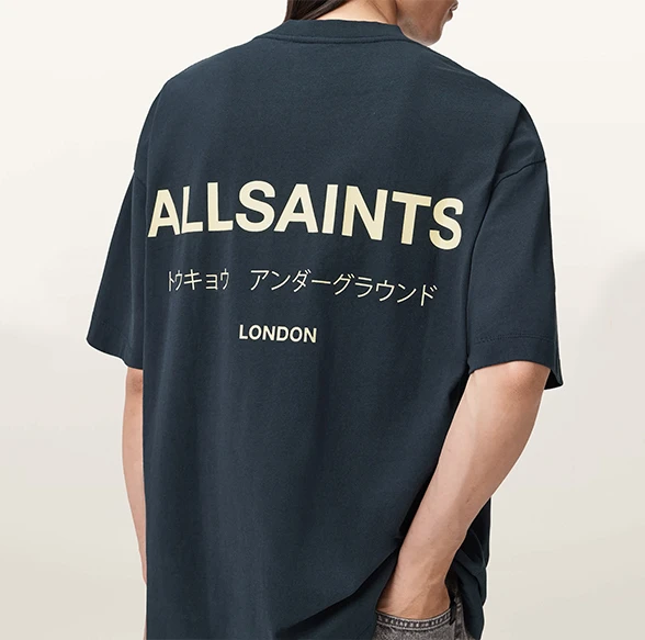 AllSaints Underground Oversized Cotton T-Shirt Bleu Lune