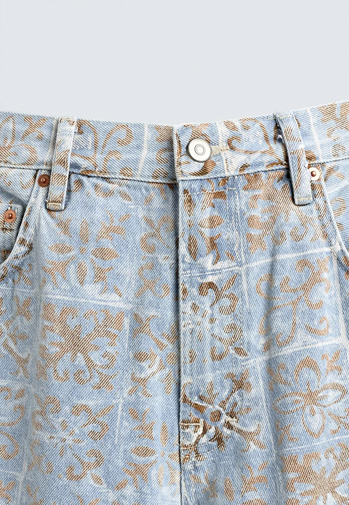 Zara Geometric Print Relaxed Fit Jeans Limited Edition Rio de Janeiro