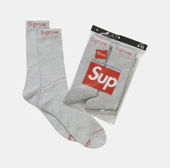 Носки Supreme Hanes Crew Socks 4 пары серые