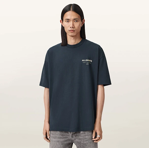 AllSaints Underground Oversized Cotton T-Shirt Bleu Lune