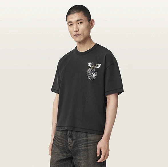 AllSaints Wyvern Short Sleeve Graphic T-Shirt Washed Black