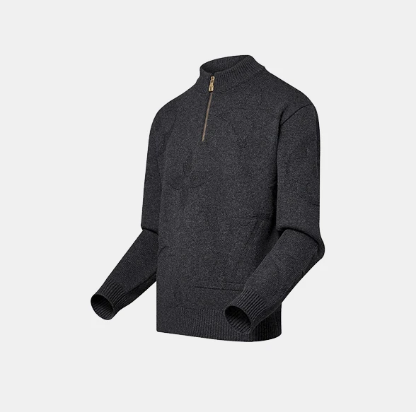 Louis Vuitton Monogram Jacquard Wool Half Zip Pullover Grey