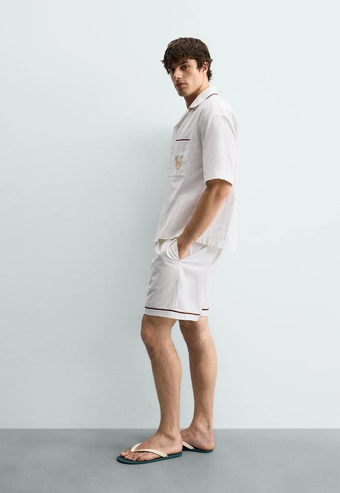 Zara Embroidered Bowling Shirt Rio de Janeiro Limited Edition Ecru