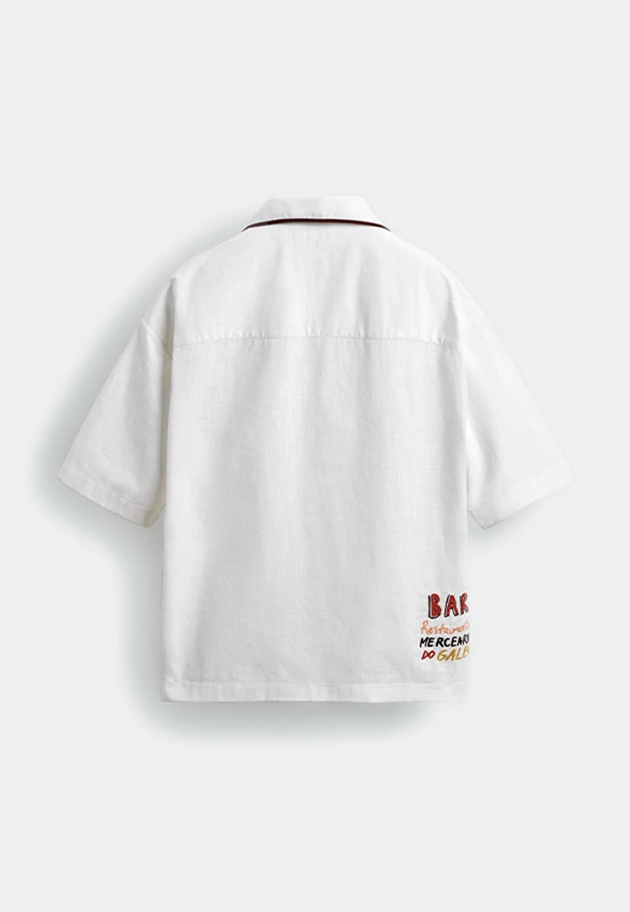 Zara Embroidered Bowling Shirt Rio de Janeiro Limited Edition Ecru