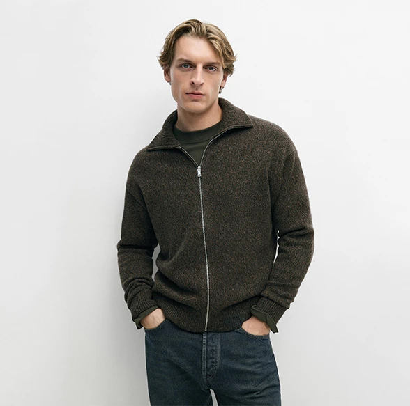 Massimo Dutti Кардиган на молнии из 100% шерсти Moss Green