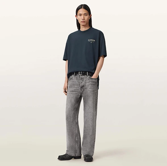 AllSaints Underground Oversized Cotton T-Shirt Bleu Lune