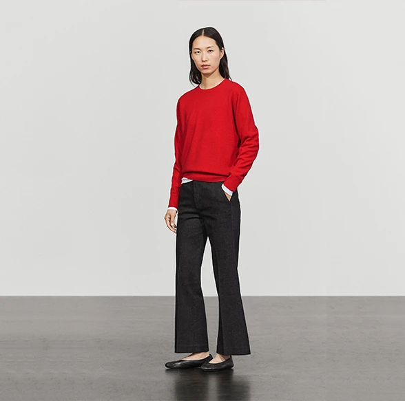 Massimo Dutti Wool Blend Crew Neck Knit Sweater Red