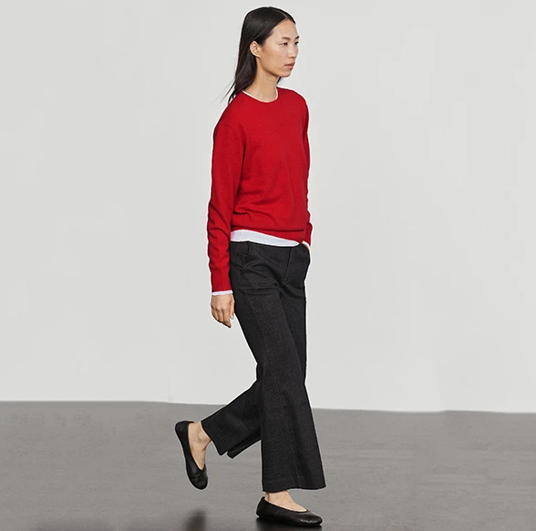 Massimo Dutti Wool Blend Crew Neck Knit Sweater Red