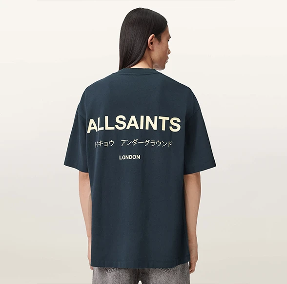 AllSaints Underground Oversized Cotton T-Shirt Bleu Lune