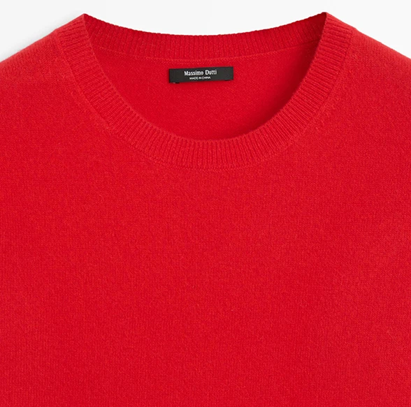 Massimo Dutti Wool Blend Crew Neck Knit Sweater Red