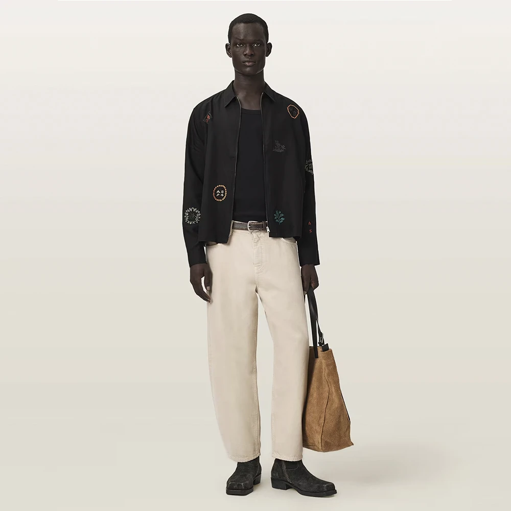 AllSaints Laurel Long Sleeve Embroidered Zip Up Shirt
