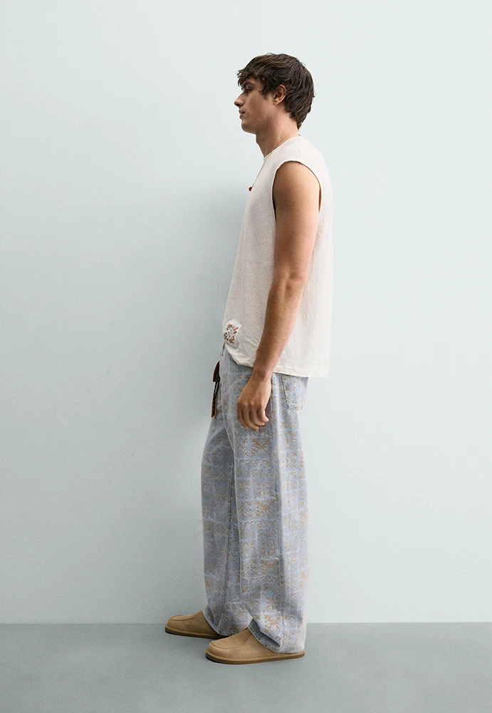 Zara Geometric Print Relaxed Fit Jeans Limited Edition Rio de Janeiro