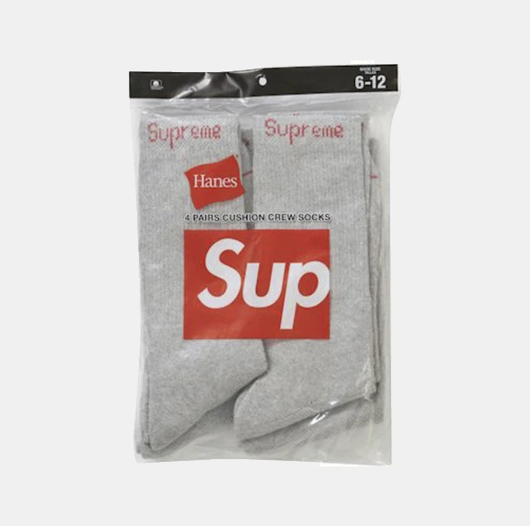 Носки Supreme Hanes Crew Socks 4 пары серые