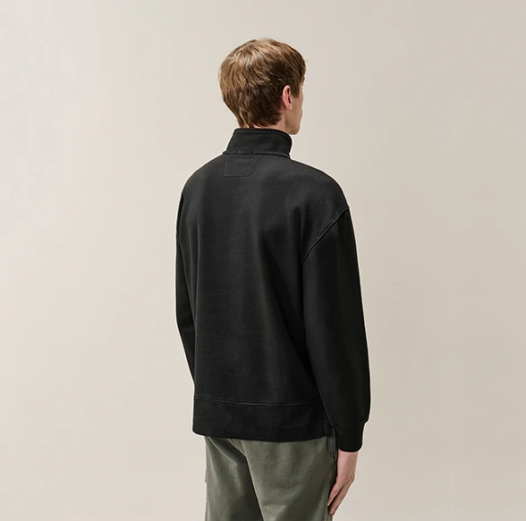 C.P. Company Brushed and Emerized Diagonal Fleece Mixed Boxy Lens Half Zip Sweatshirt Black