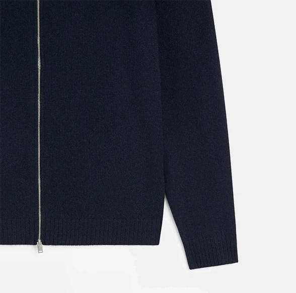 Massimo Dutti Wool Blend Zip-Up Knit Cardigan Navy Blue