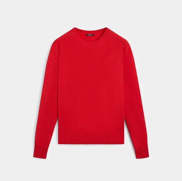 Massimo Dutti Wool Blend Crew Neck Knit Sweater Red
