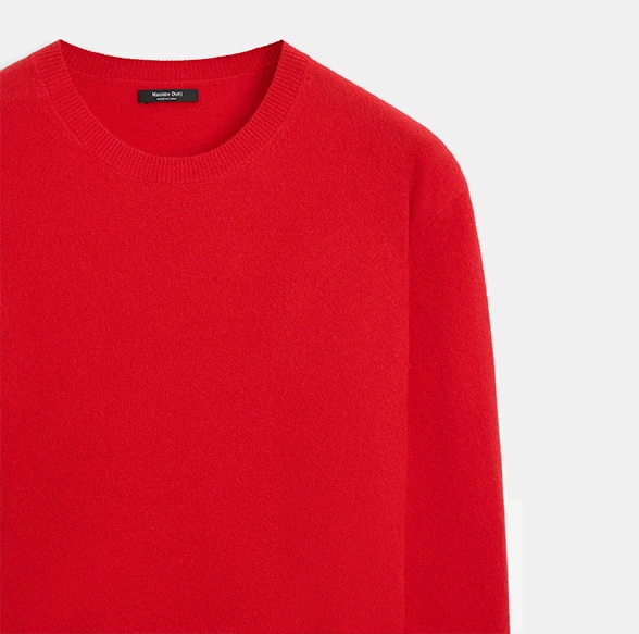 Massimo Dutti Wool Blend Crew Neck Knit Sweater Red