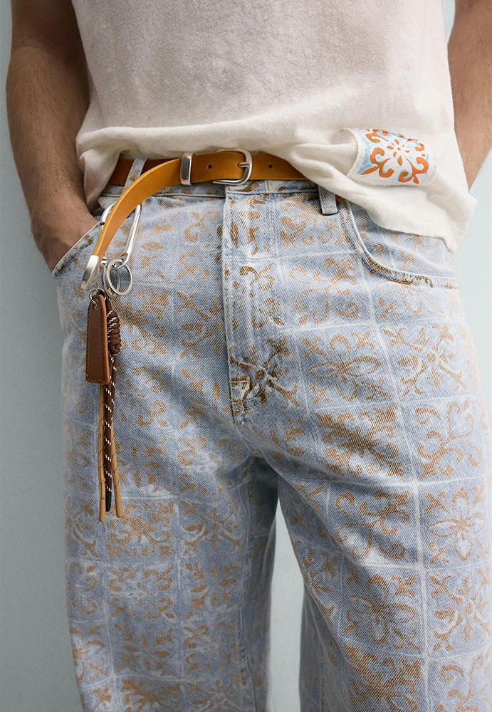 Zara Geometric Print Relaxed Fit Jeans Limited Edition Rio de Janeiro