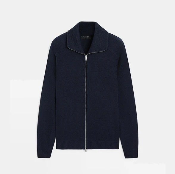 Massimo Dutti Wool Blend Zip-Up Knit Cardigan Navy Blue
