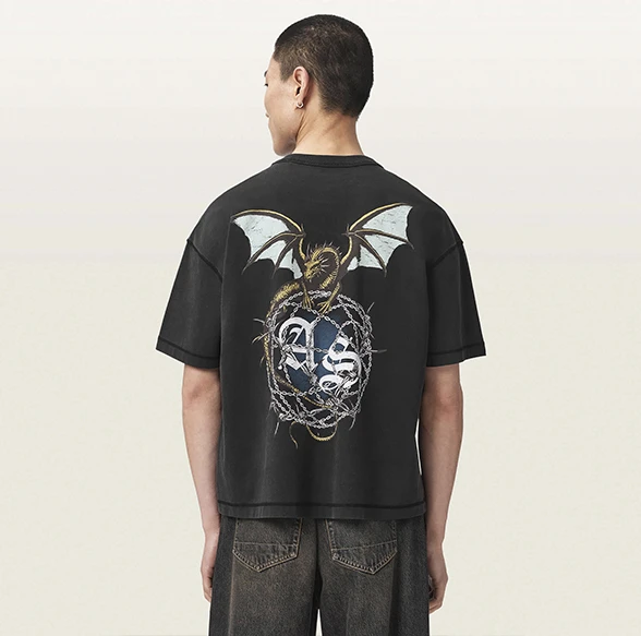 AllSaints Wyvern Short Sleeve Graphic T-Shirt Washed Black