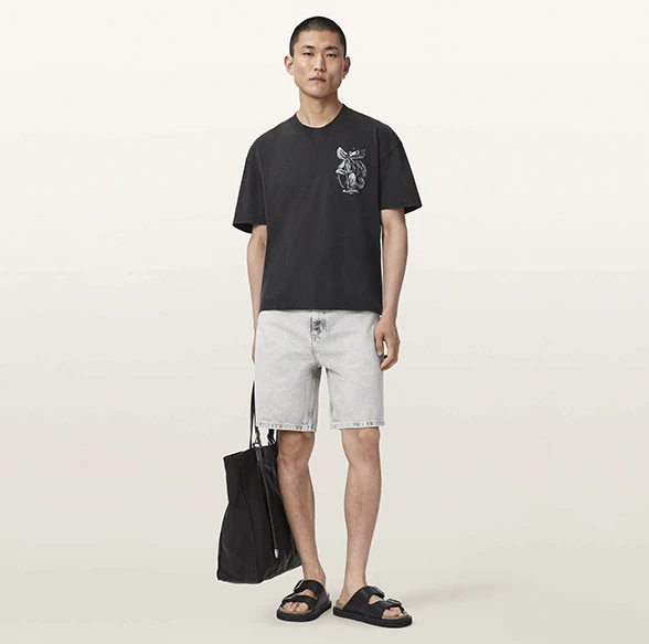AllSaints Seraph Short Sleeve Graphic T-Shirt Washed Black