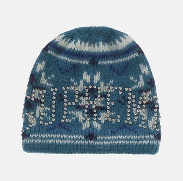 Supreme Studded Fair Isle Beanie Blue