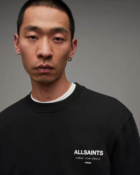 картинка Underground Crew Sweatshirt Allsaints Black магазин Одежда+ являющийся официальным дистрибьютором в России 