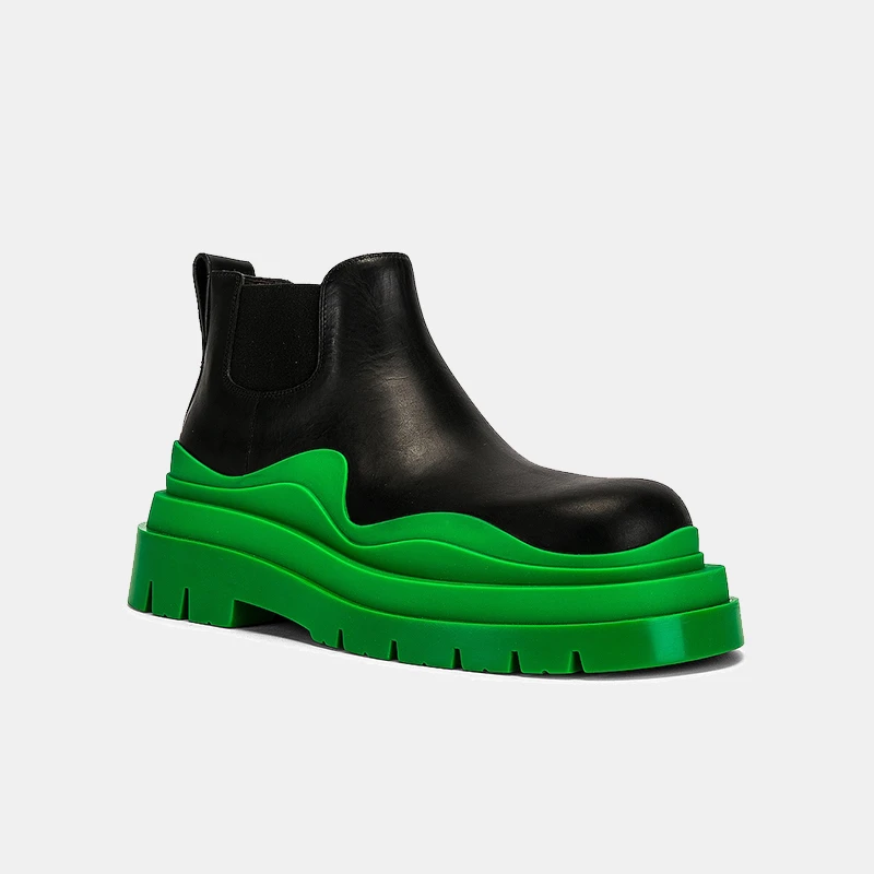 Bottega Veneta Tire Chelsea Ankle Boots Black/Green