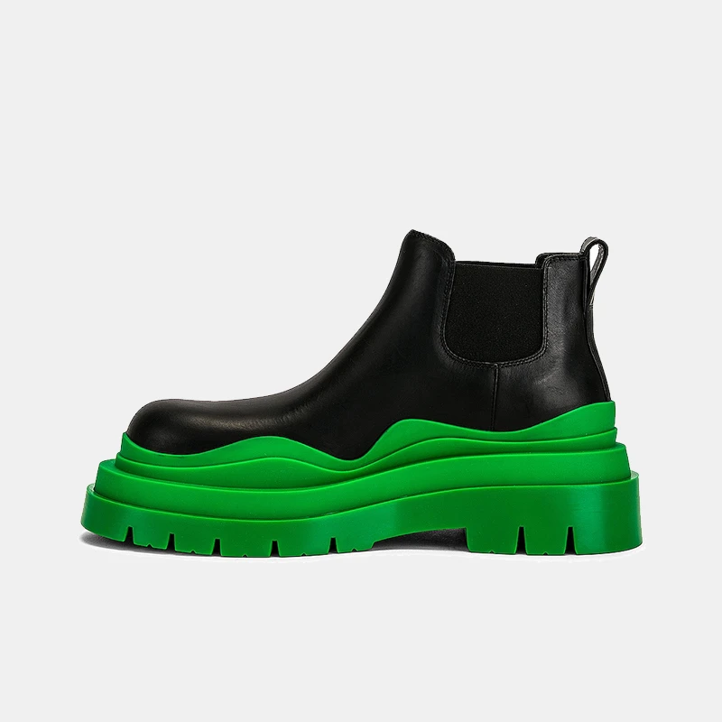 Bottega Veneta Tire Chelsea Ankle Boots Black/Green