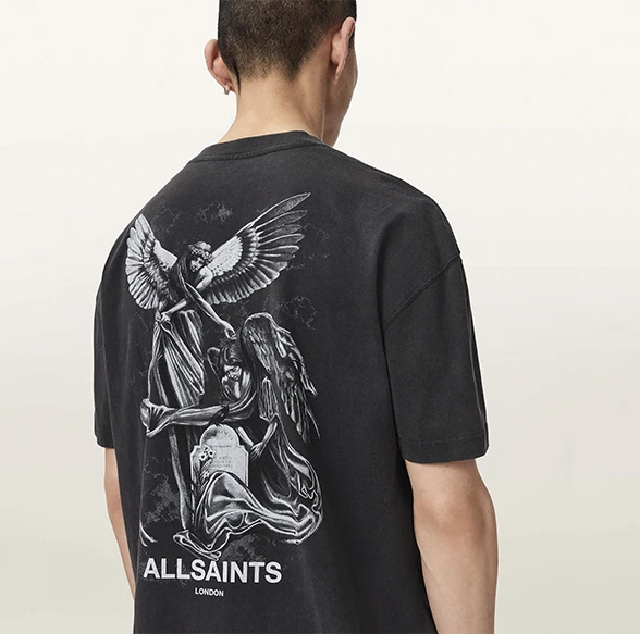AllSaints Seraph Short Sleeve Graphic T-Shirt Washed Black